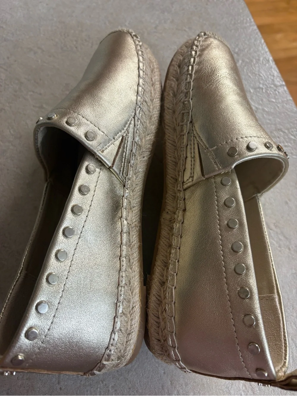 Sam Edelman Metallic Gold Espadrille Slip-On with Stud Trim